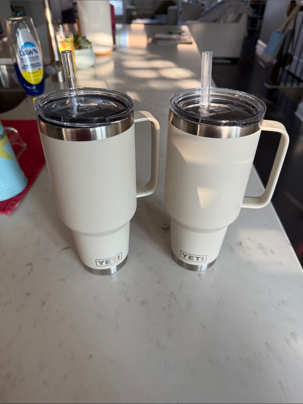 Yeti Cream Insulated Rambler Mugs with Handles and Lids (Set of 2)